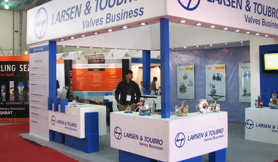 Industrial Valves Exhibition Stall Design at Engineering Expo Ahmedabad 2009 — 36 sqm 2 side open trade show booth for Larsen & Toubro at Engineering Expo 2009, 2009