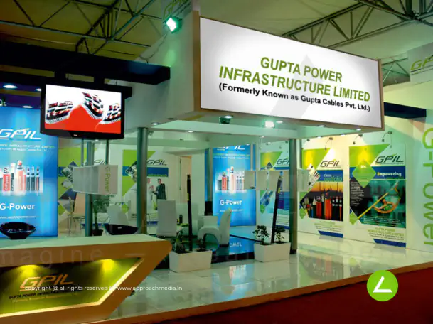 Electrical Cables Exhibition Stall Design at ELECRAMA 2010 Mumbai — 64 sqm 1 side open trade show booth for Gupta Power Infrastructure at ELECRAMA 2010, 2010