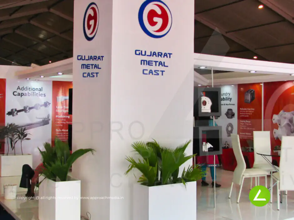 Metal Casting & Foundry Exhibition Stall Design at IFEX 2010 Ahmedabad — 36 sqm 2 side open trade show booth for Gujarat Metal Cast at IFEX 2010 (Indian Foundry Exhibition), 2010