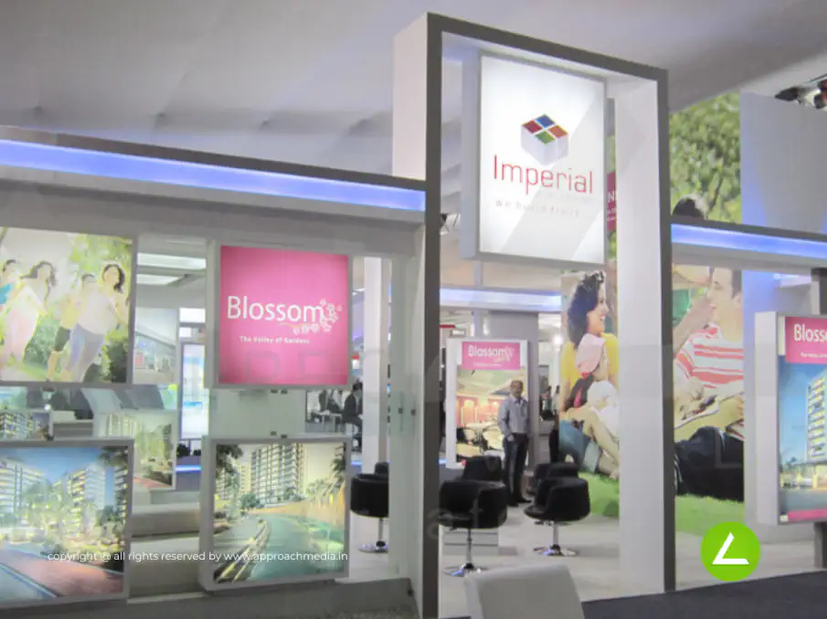 Real Estate Exhibition Stall Design at SBA Property Show 2012 Mumbai Imperial — 60 sqm 3 side open trade show booth for Imperial at SBA Property Show 2012, 2012