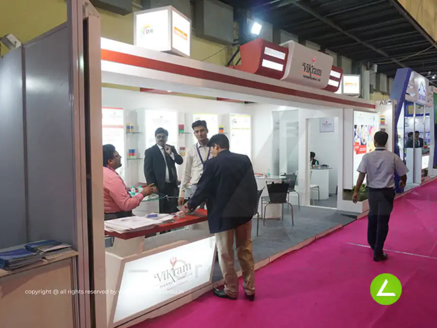 Pharma Ingredients Exhibition Stall Design at CPhI 2016 Mumbai Vikram Thermo — 24 sqm 1 side open trade show booth for Vikram Thermo India at CPhI India 2016, 2016