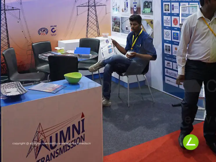 Power Transmission Exhibition Stall Design at Switch Global Expo 2016 Vadodara Aumni — 9 sqm 2 side open trade show booth for Aumni Transmission at Switch Global Expo 2016, 2016