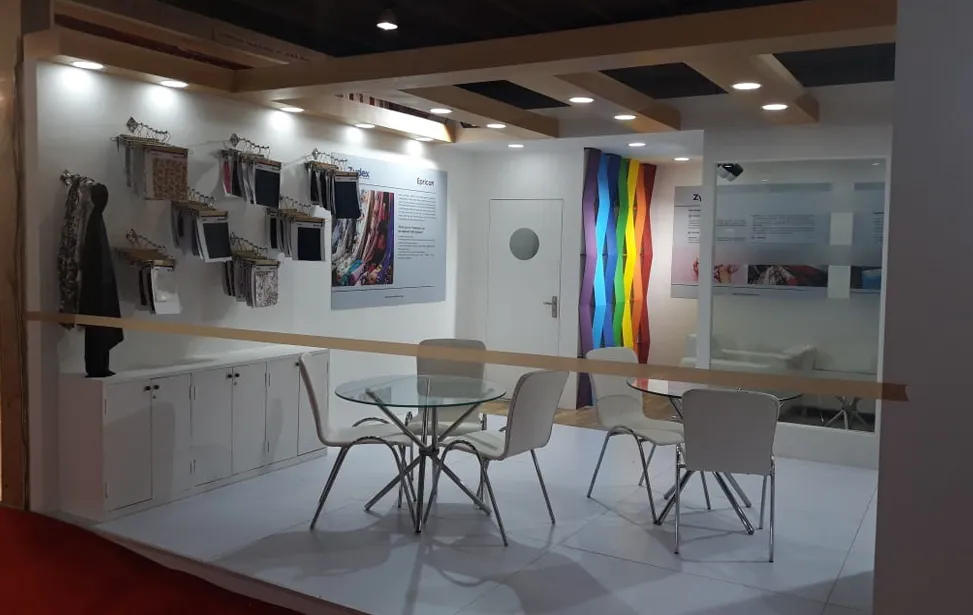 Textile Chemicals Pavilion Exhibition Stall Design at Vibrant Gujarat 2019 Gandhinagar — 36 sqm 1 side open trade show booth for Zydex at Vibrant Gujarat 2019, 2019