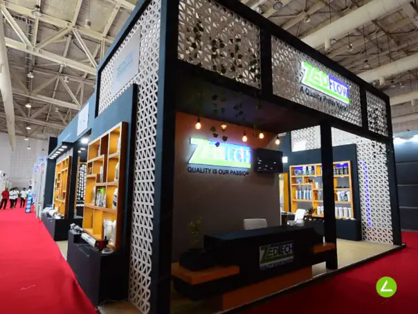 Industrial Equipment Exhibition Stall Design at Agency Expo Gandhinagar — 84 sqm 2 side open trade show booth for ZEDtech at Agency Expo 2022, 2022