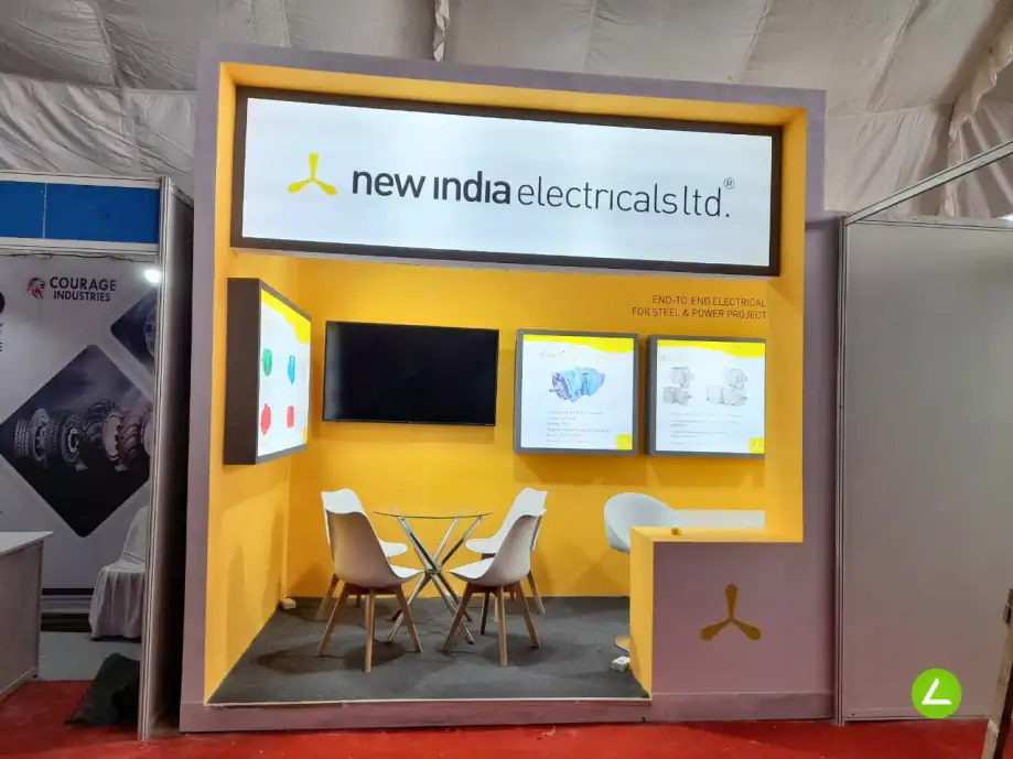 Electrical Equipment Exhibition Stall Design at Jalna Rotary Expo — 18 sqm 1 side open trade show booth for New India Electricals at Jalna Rotary Expo 2022, 2022