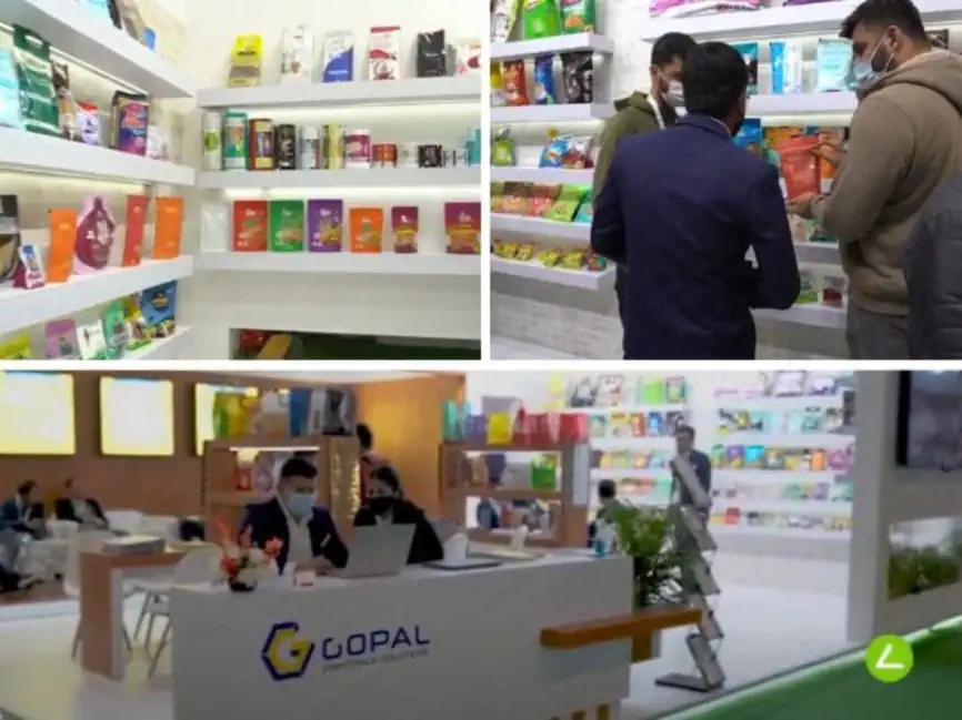Paper & Packaging Exhibition Stall Design at Paper-Ex Expo Noida — 64 sqm 2 side open trade show booth for Gopal at Paper-Ex Expo 2022, 2022