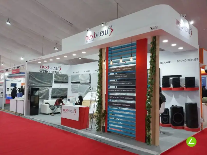 Consumer Electronics Exhibition Stall Design at SSSA Business Expo Rajkot — 24 sqm 2 side open trade show booth for Nextview at SSSA Business Expo 2022, 2022