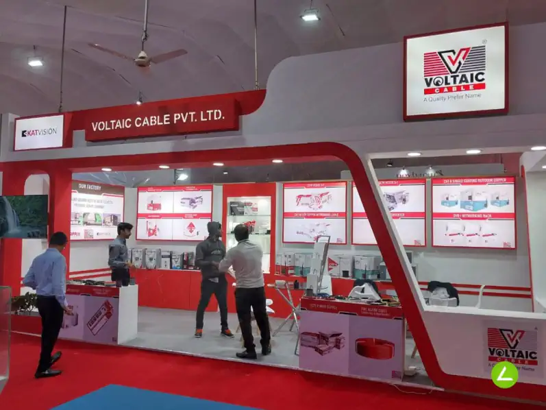 Cable Industry Exhibition Stall Design at SSSA Business Expo Rajkot — 24 sqm 2 side open trade show booth for Voltaic Cable at SSSA Business Expo 2022, 2022