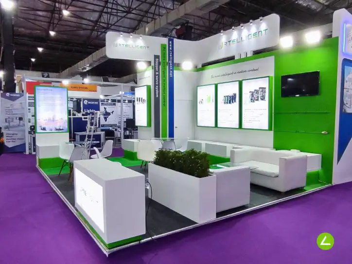 Motion Control Exhibition Stall Design at Automation Expo Mumbai — 42 sqm 3 side open trade show booth for RTelligent at Automation Expo 2023, 2023