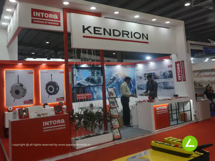Electromagnetic Components Exhibition Stall Design at ENGIMACH 2023 Gandhinagar — 24 sqm 2 side open trade show booth for Kendrion at ENGIMACH 2023, 2023