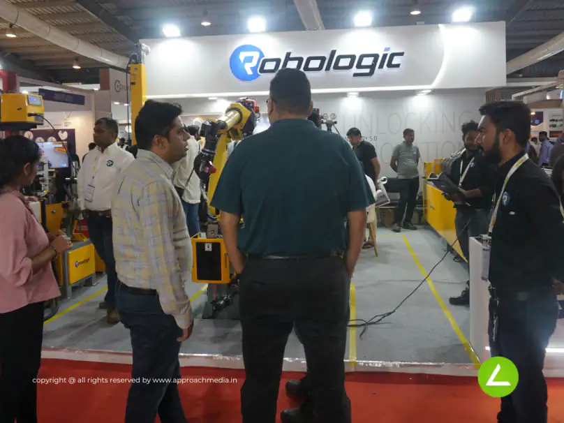 Industrial Robotics Exhibition Stall Design at ENGIMACH 2023 Gandhinagar — 36 sqm 3 side open trade show booth for Robologic at ENGIMACH 2023, 2023