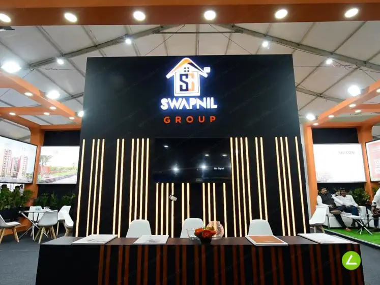 Residential Developer Exhibition Stall Design at GIHED 2023 Ahmedabad — 72 sqm 3 side open trade show booth for Swapnil Group at GIHED 2023, 2023