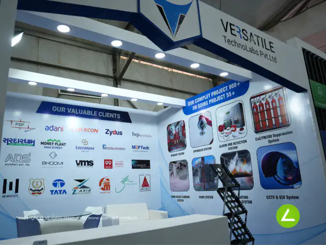 PropTech Software Exhibition Stall Design at GIHED 2023 Ahmedabad — 12 sqm 1 side open trade show booth for Versatile Technolabs at GIHED 2023, 2023