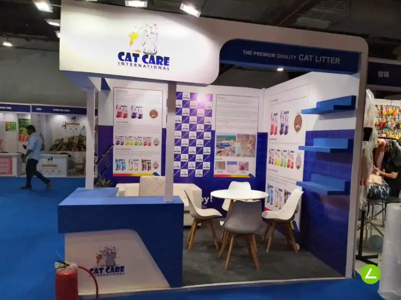 Pet Products Exhibition Stall Design at IITPF Delhi — 9 sqm 2 side open trade show booth for Catcare International at IITPF 2023, 2023