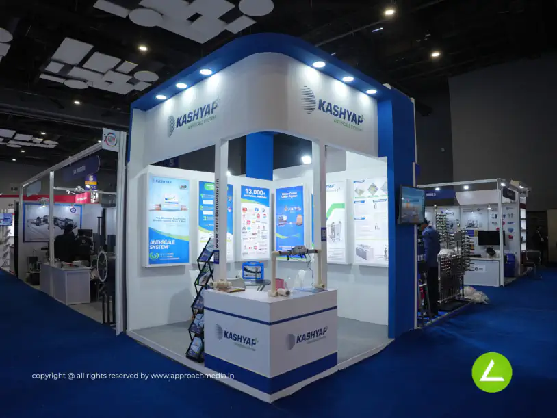 Plastic Machinery Manufacturer Exhibition Stall Design at Plast India Delhi — 9 sqm 2 side open trade show booth for Kashyap at Plast India 2023, 2023