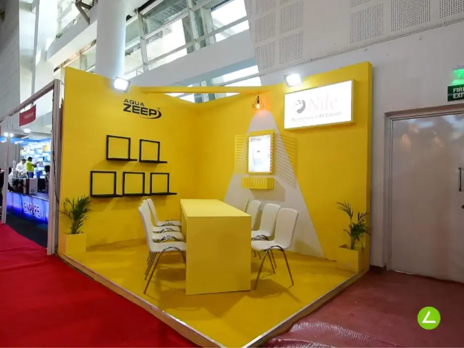Drinking Water Exhibition Stall Design at WAPTAG Expo Delhi — 12 sqm 2 side open trade show booth for Aqua Zeep at WAPTAG Expo 2023, 2023