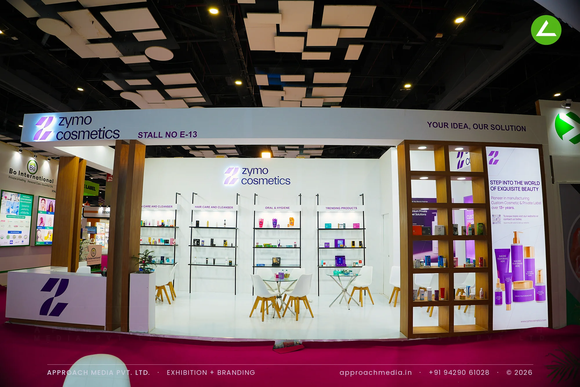 Zymo Cosmetics: 36 sqm Exhibition Stall Design at CosmoTech New Delhi 2023 — photo 3