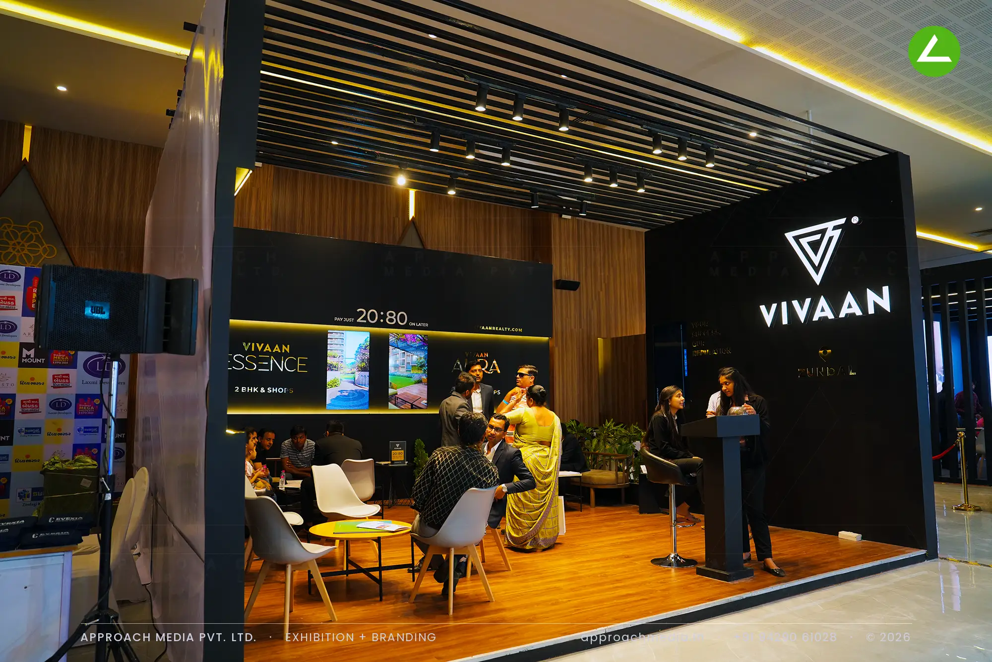 Vivaan Realty at Divya Bhaskar Property Show Ahmedabad | 36 sqm Black Exhibition Stall Design — photo 2