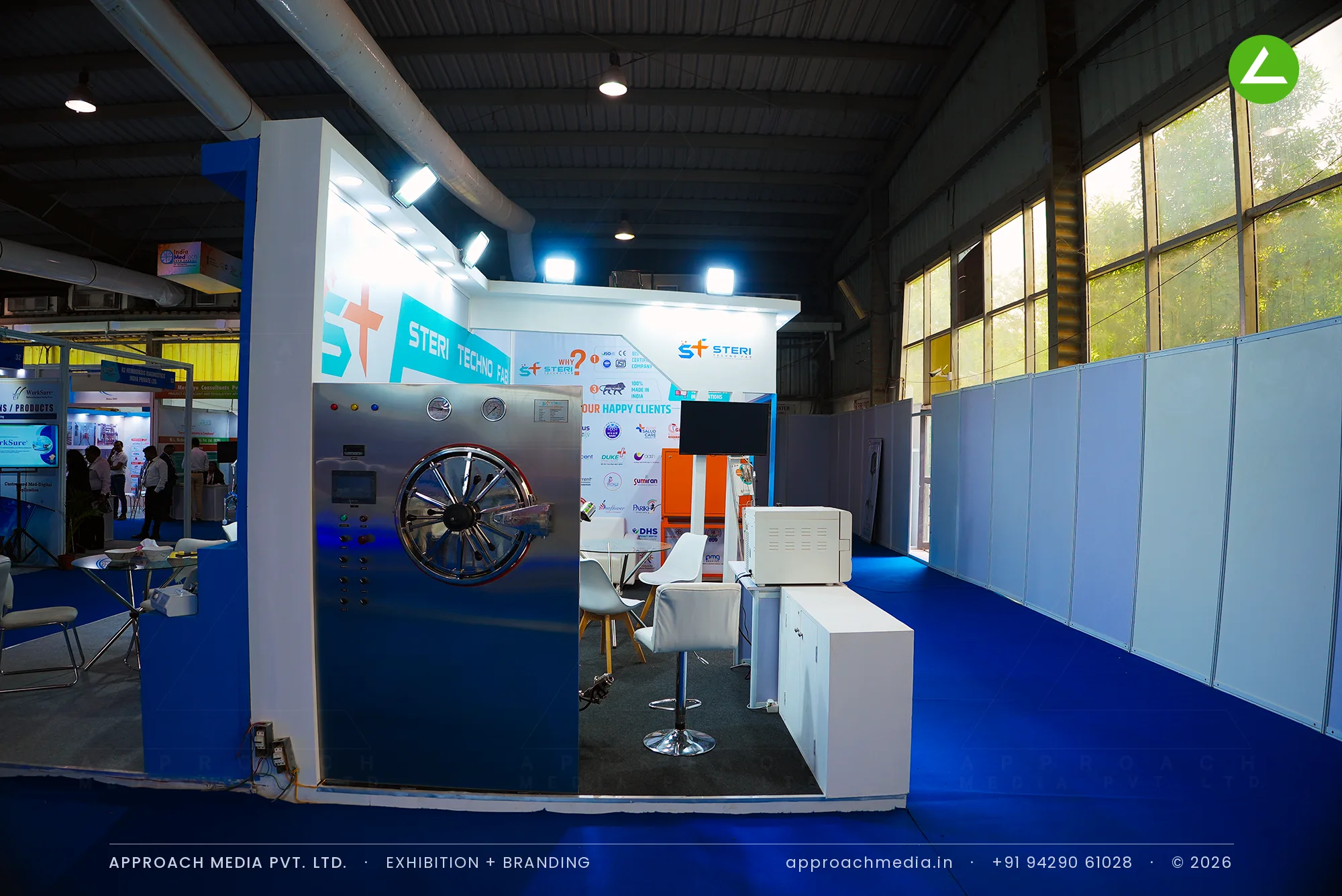 Steri Techno Fab: 18 sqm exhibition stall design at MedTech Expo Gandhinagar, 2023 — photo 3
