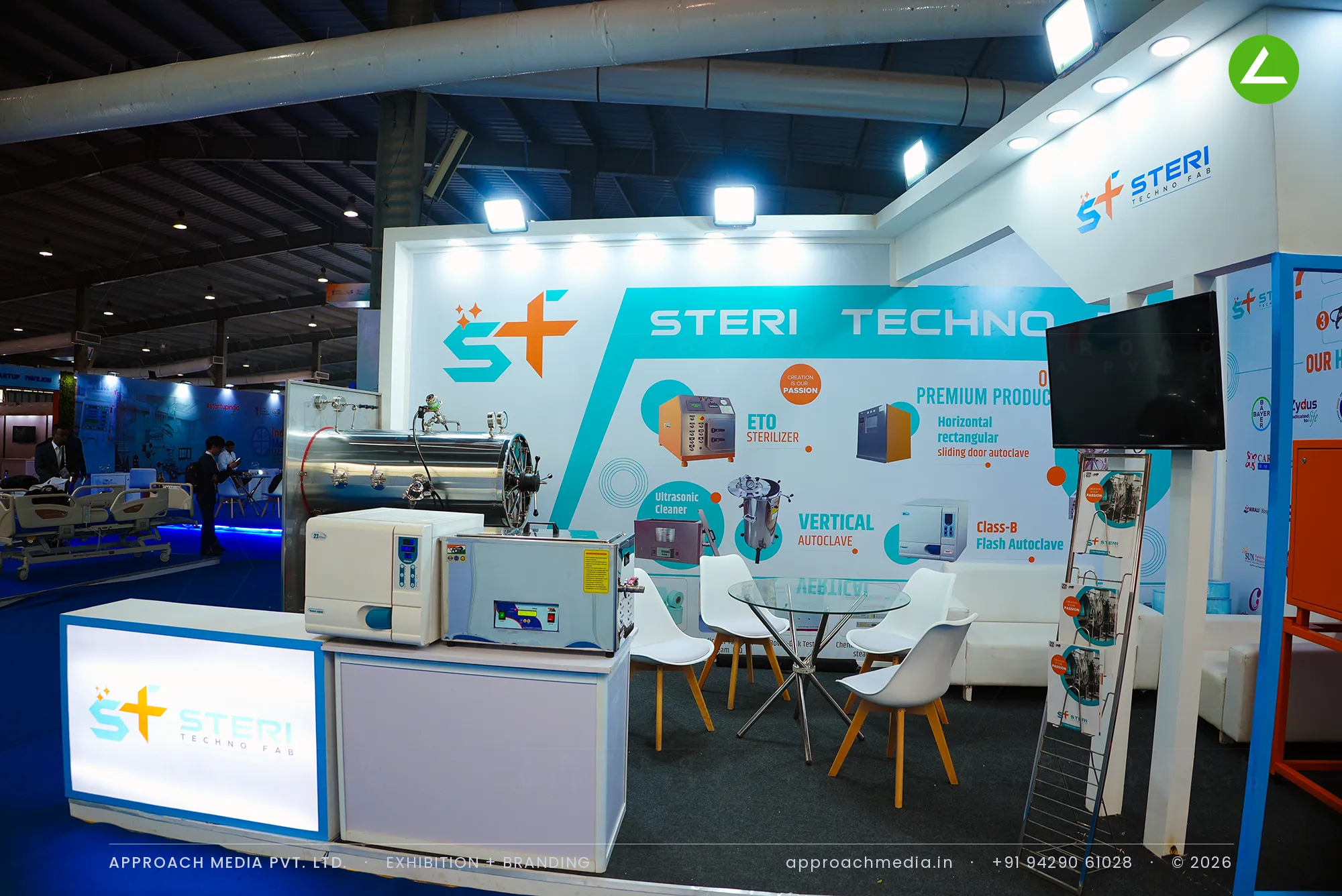 Steri Techno Fab: 18 sqm exhibition stall design at MedTech Expo Gandhinagar, 2023 — photo 4