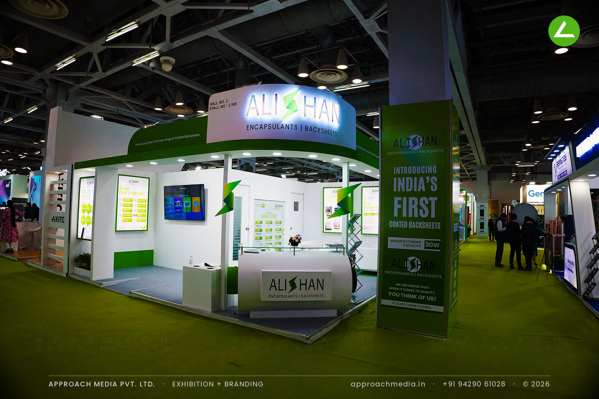 Alishan Encapsulants: 36 sqm exhibition stall design at Renewable Solar Energy Expo Greater Noida — photo 4