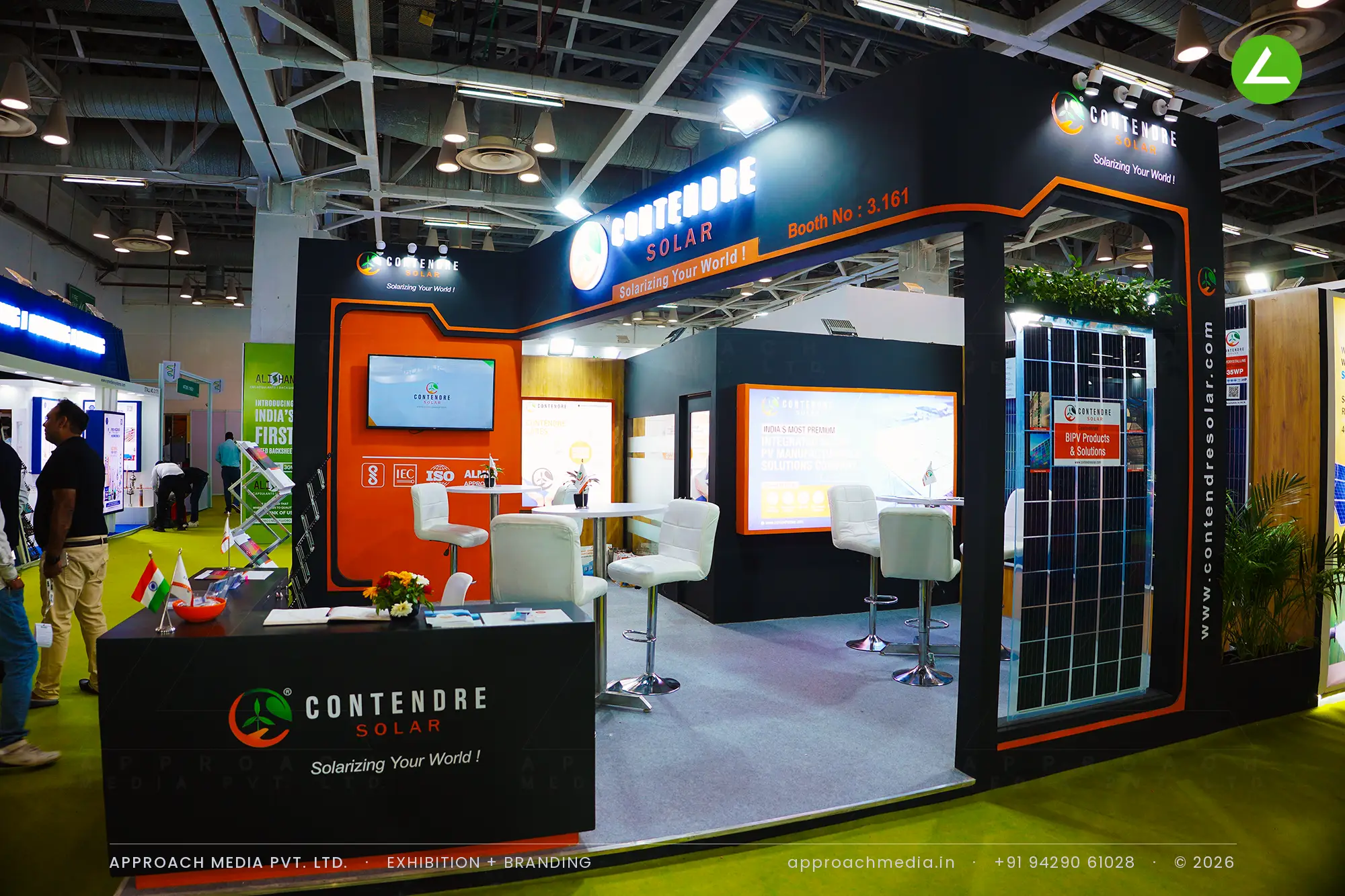 Contendre Solar 36 sqm exhibition stall design at Renewable Solar Energy Expo, Greater Noida — photo 3