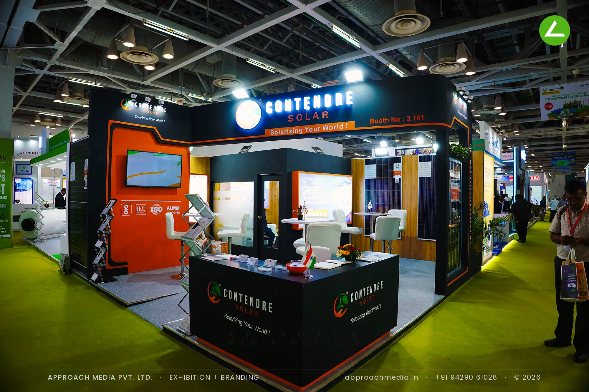 Contendre Solar 36 sqm exhibition stall design at Renewable Solar Energy Expo, Greater Noida — photo 2