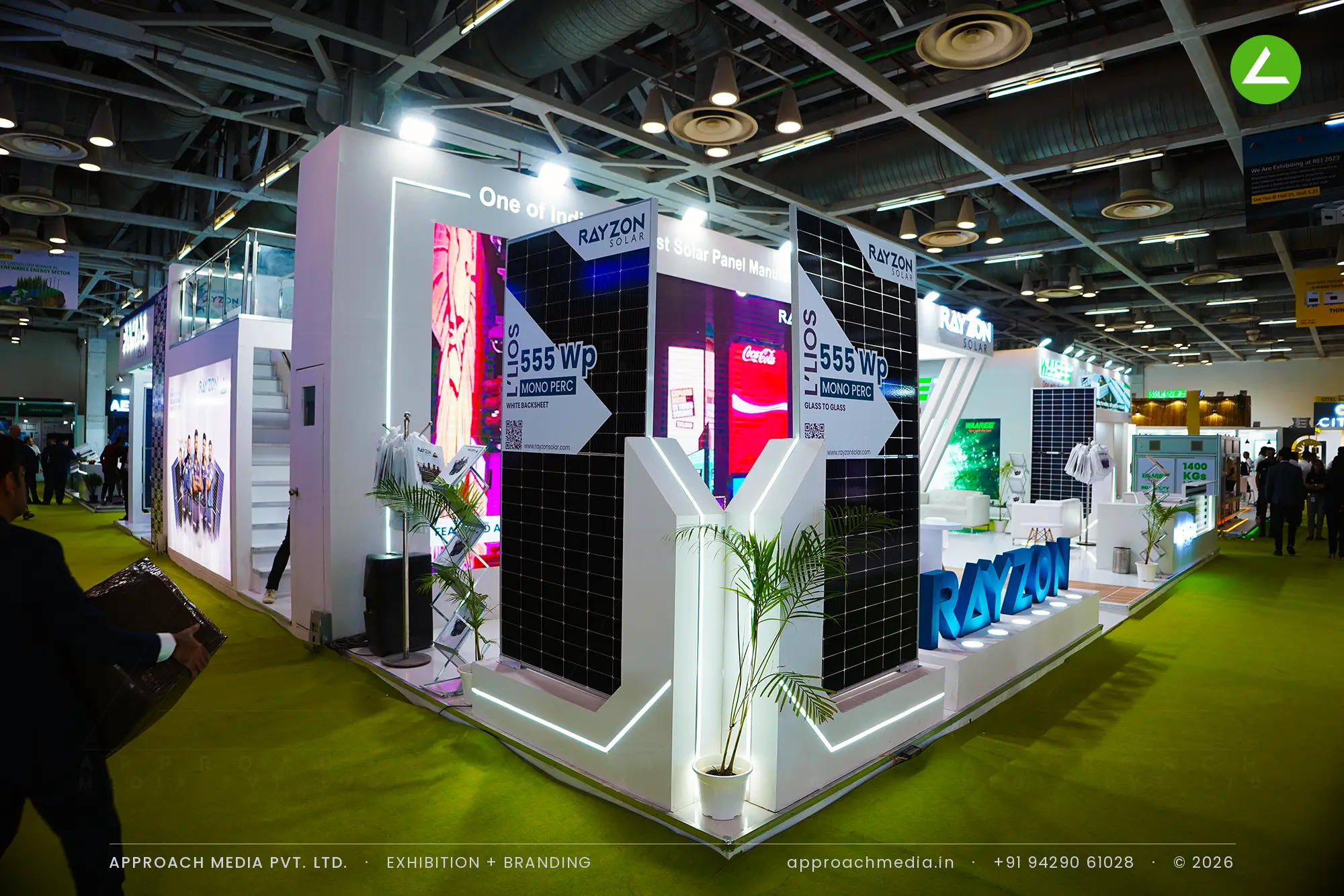 Rayzon Solar double-decker: 145 sqm exhibition stall design at Renewable Solar Energy Expo Greater Noida — photo 3