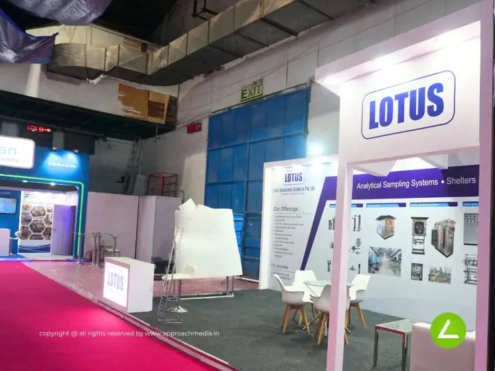 Measuring Instruments Exhibition Stall Design at Automation Expo Mumbai — 27 sqm 2 side open trade show booth for Lotus Instrument at Automation Expo 2024, 2024