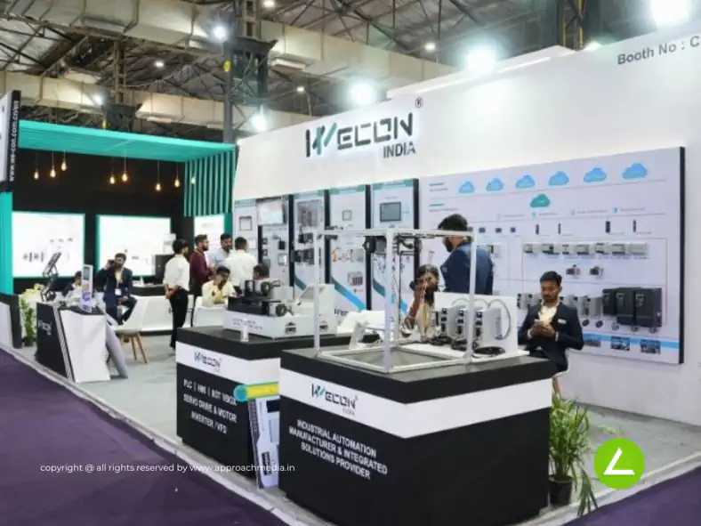 PLC Automation Exhibition Stall Design at Automation Expo Ahmedabad — 27 sqm 2 side open trade show booth for Wecon at Automation Expo 2024, 2024