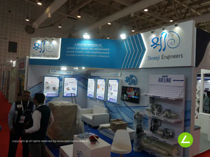 Engineering Exhibition Stall Design at BNI Symposium Gandhinagar — 18 sqm 2 side open trade show booth for Shreeji Engineers at BNI Symposium 2024, 2024