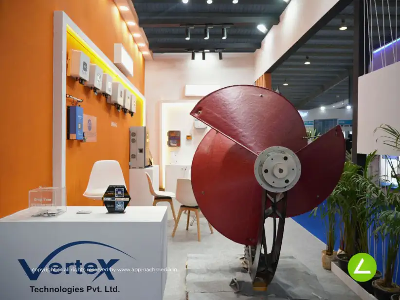 Solar Innovation Exhibition Stall Design at Intersolar Mumbai — 18 sqm 2 side open trade show booth for Vertex at Intersolar 2024, 2024
