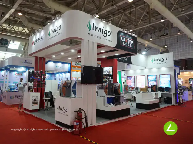 Advertising & Packaging Exhibition Stall Design at WAPTAG Expo 2024 Gandhinagar — 27 sqm 3 side open trade show booth for Metro Ad & Print Pack at WAPTAG Expo 2024, 2024