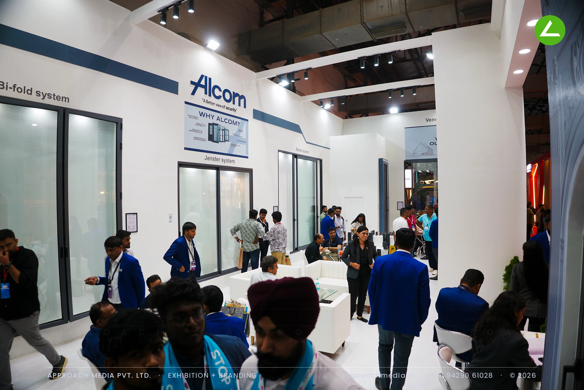 Alcom at ACETECH Mumbai — a walk-through exhibition stall design in glass and aluminium — photo 4
