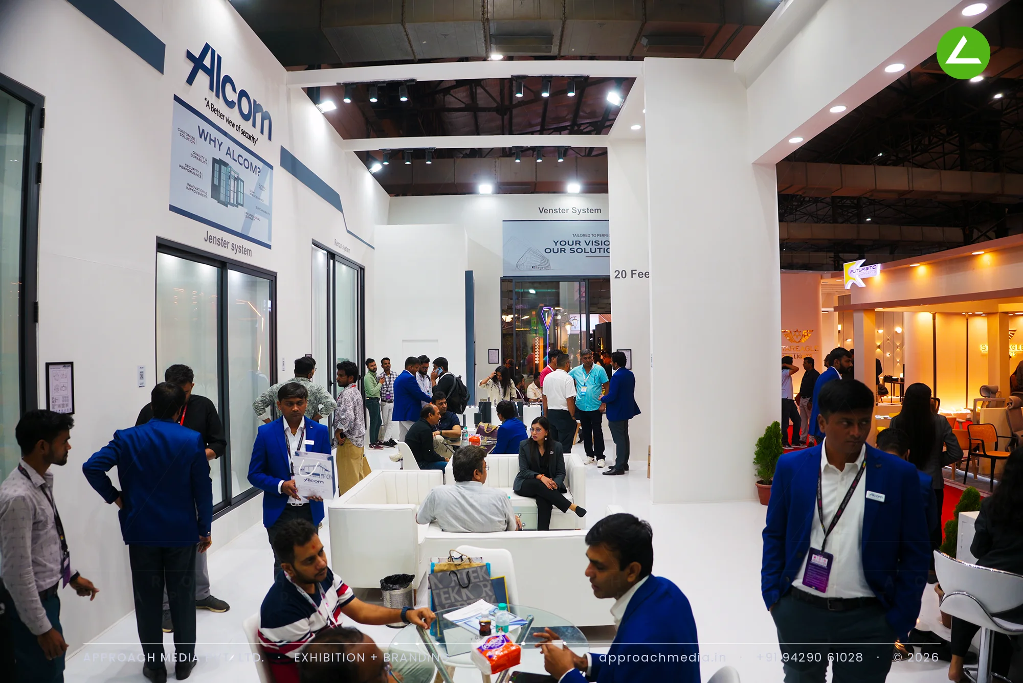 Alcom at ACETECH Mumbai — a walk-through exhibition stall design in glass and aluminium — photo 3