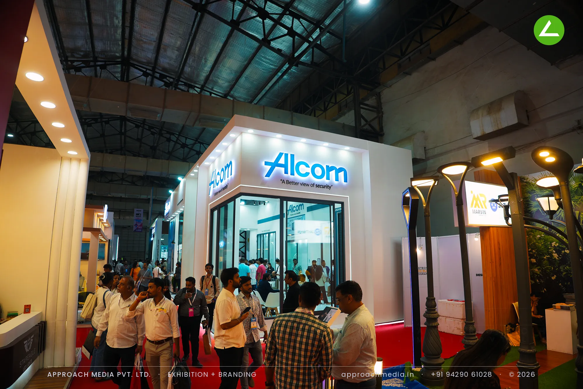 Alcom at ACETECH Mumbai — a walk-through exhibition stall design in glass and aluminium — photo 2