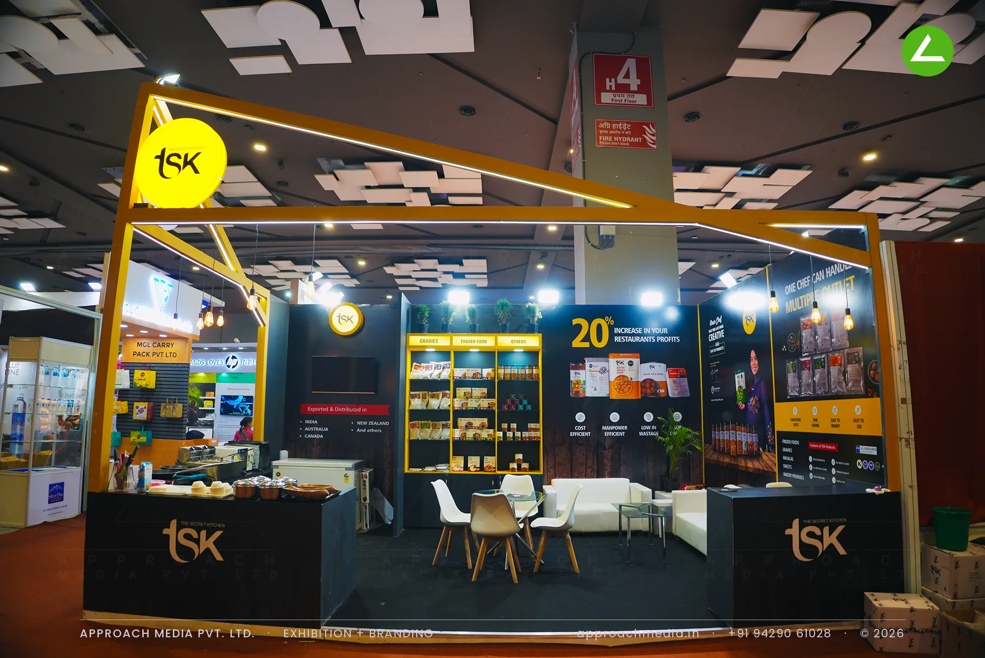 TSK - The Secret Kitchen | exhibition stall design at Aahar New Delhi, under a yellow frame — photo 4