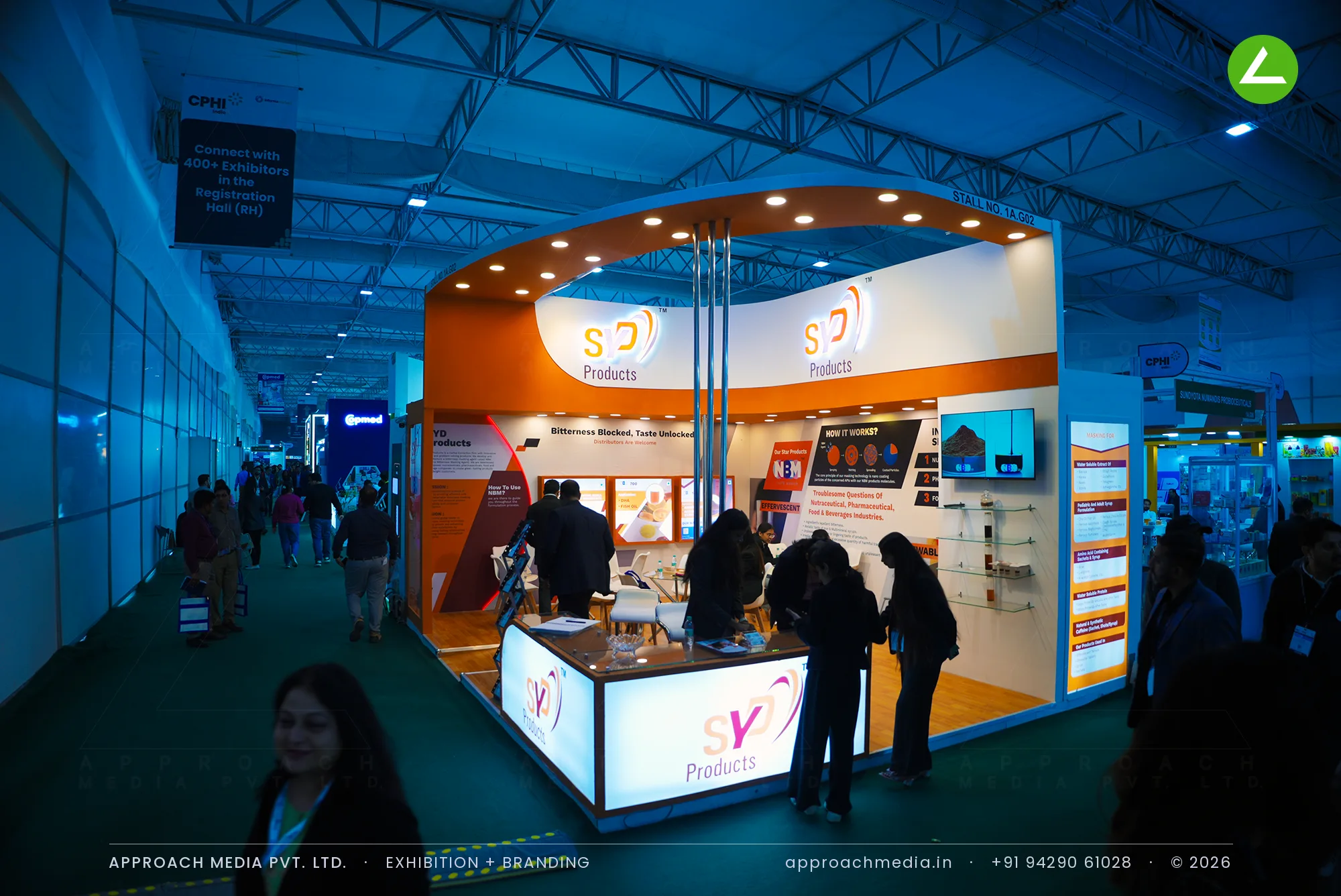 SYD Products at CPHI 2024: Curved-Canopy Exhibition Stall Design in Greater Noida — photo 4