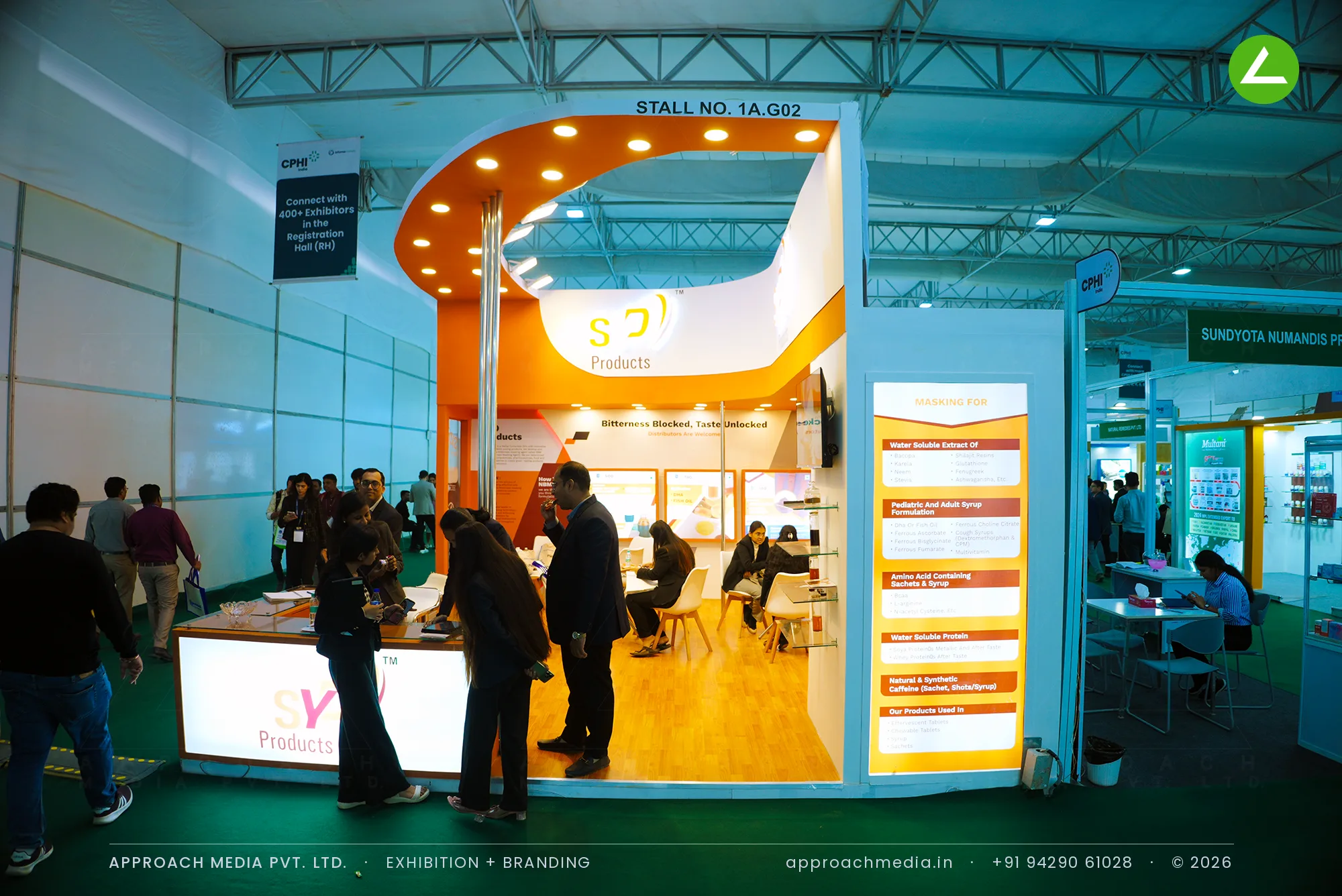 SYD Products at CPHI 2024: Curved-Canopy Exhibition Stall Design in Greater Noida — photo 3