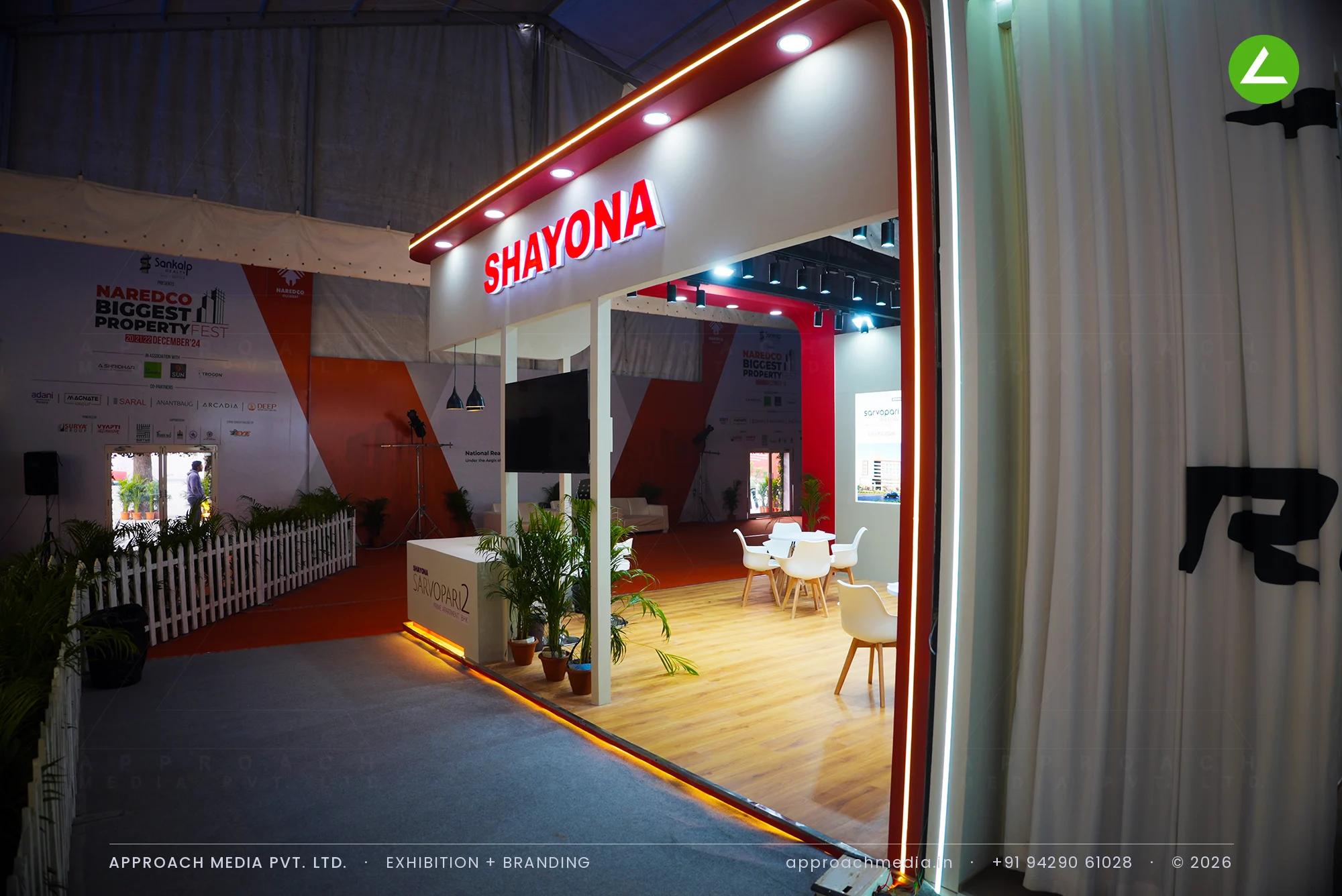 Shayona at NAREDCO Property Expo Ahmedabad 2024 — Exhibition Stall Design in Red and Light — photo 2