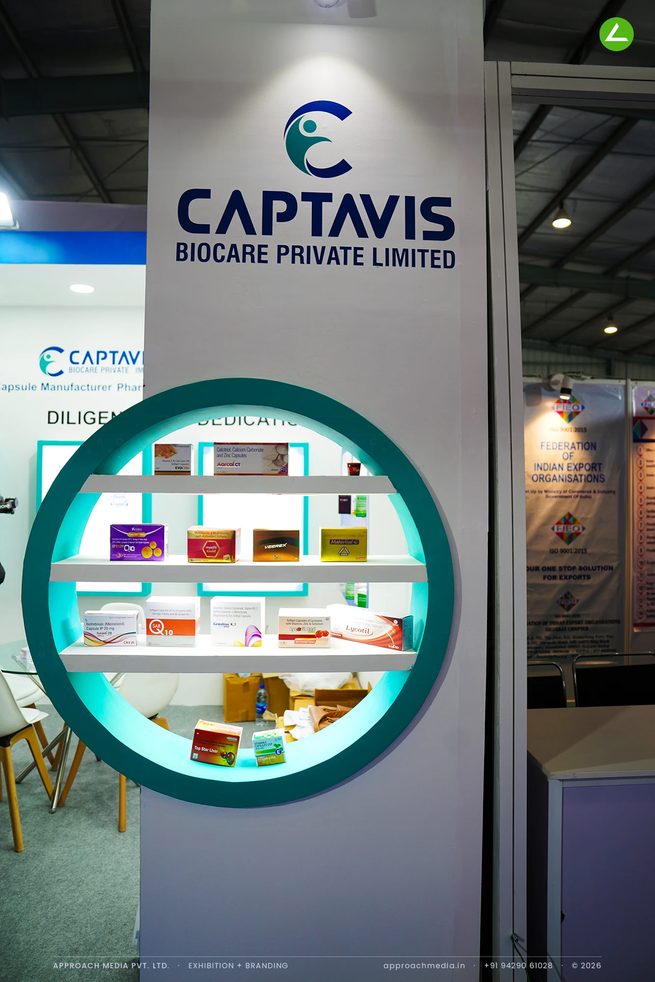 Captavis Biocare Exhibition Stall Design at Pharmatech Expo Gandhinagar, 12 sqm — photo 3