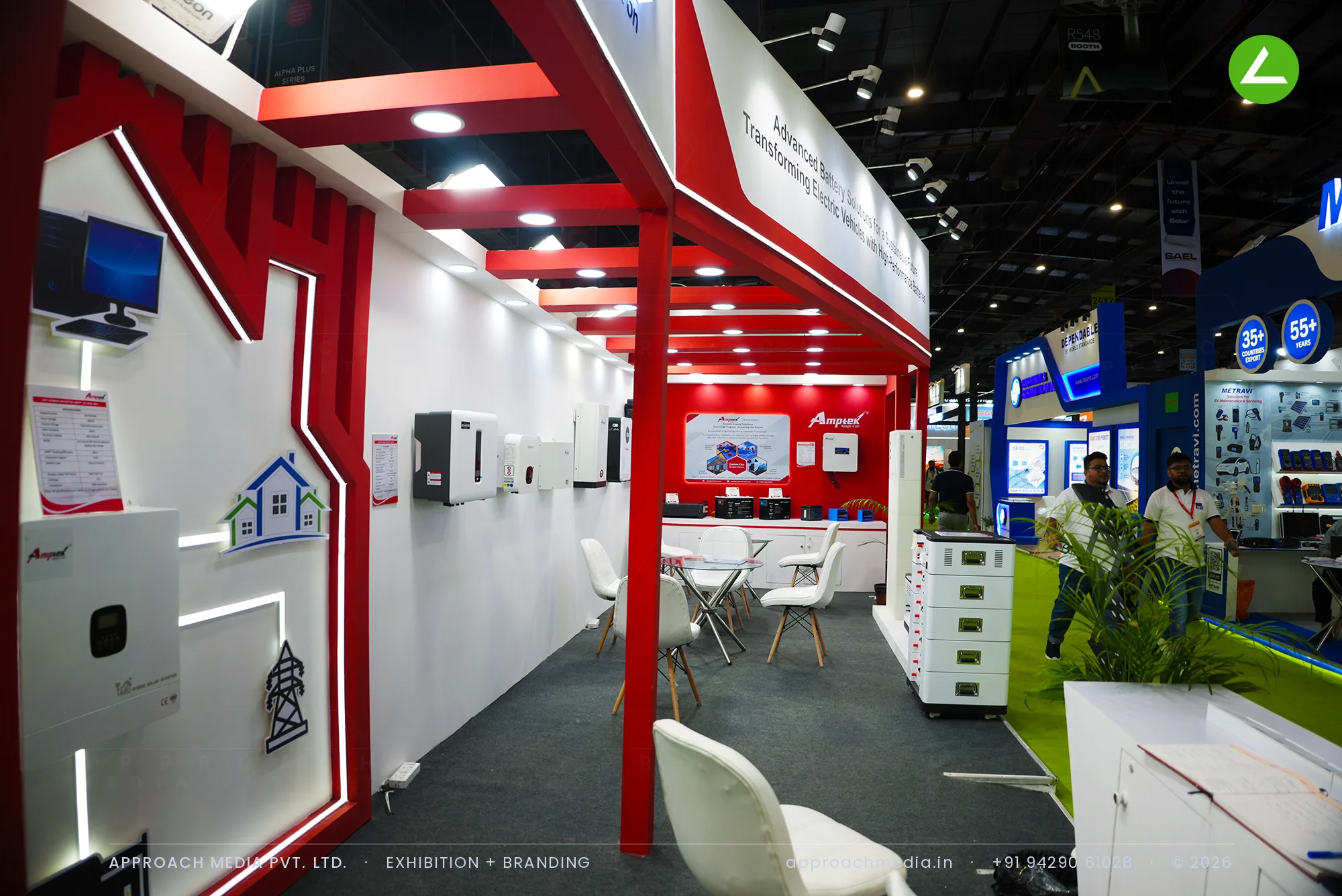 Amptek battery and EV stand — 27 sqm exhibition stall design at REI Expo Greater Noida — photo 3