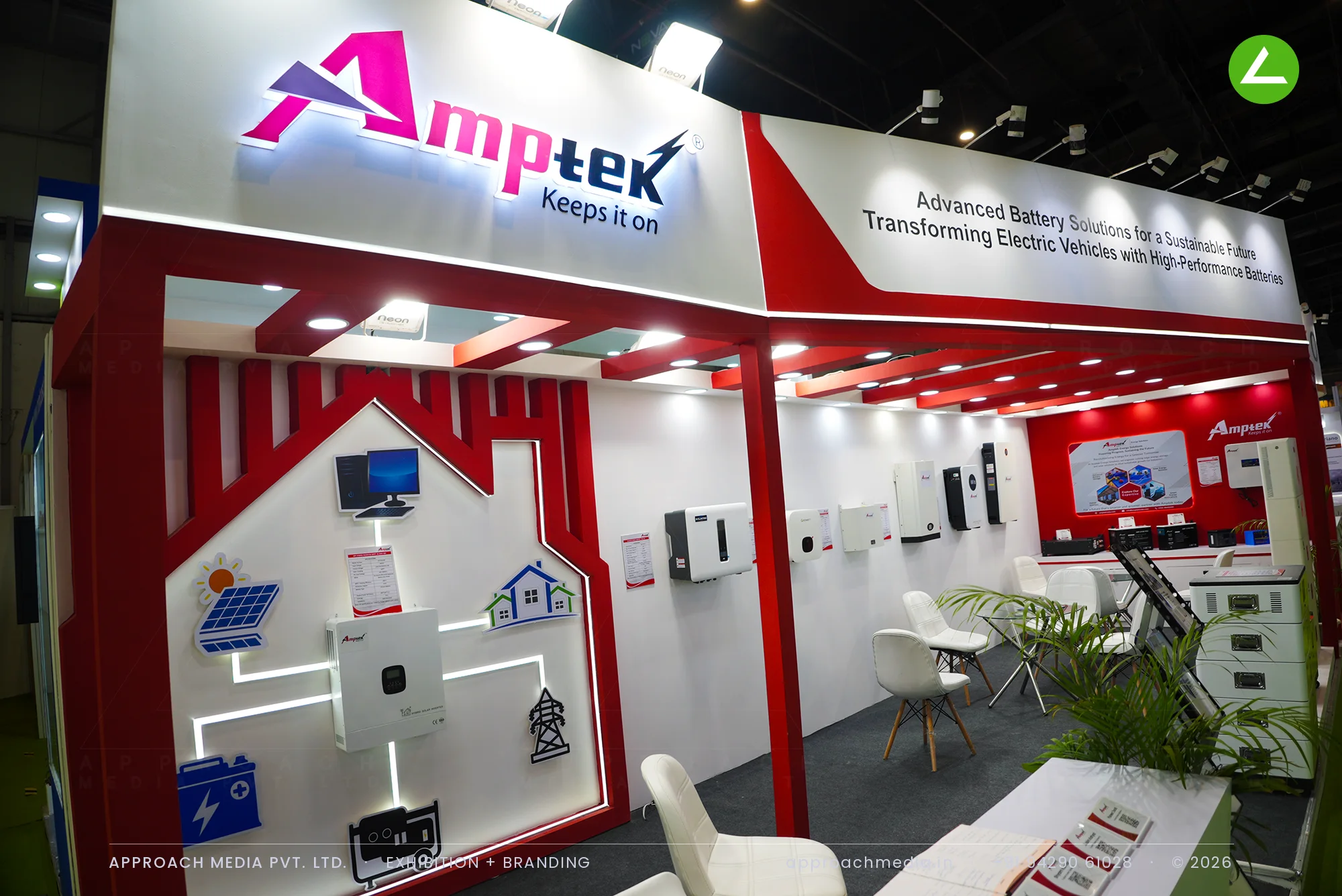Amptek battery and EV stand — 27 sqm exhibition stall design at REI Expo Greater Noida — photo 4