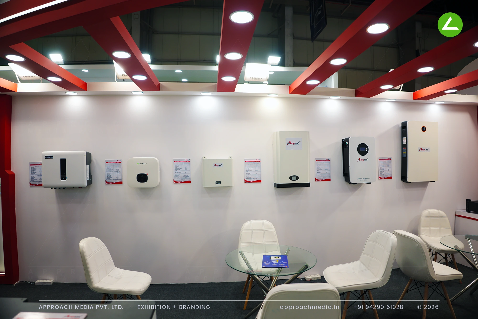 Amptek battery and EV stand — 27 sqm exhibition stall design at REI Expo Greater Noida — photo 2