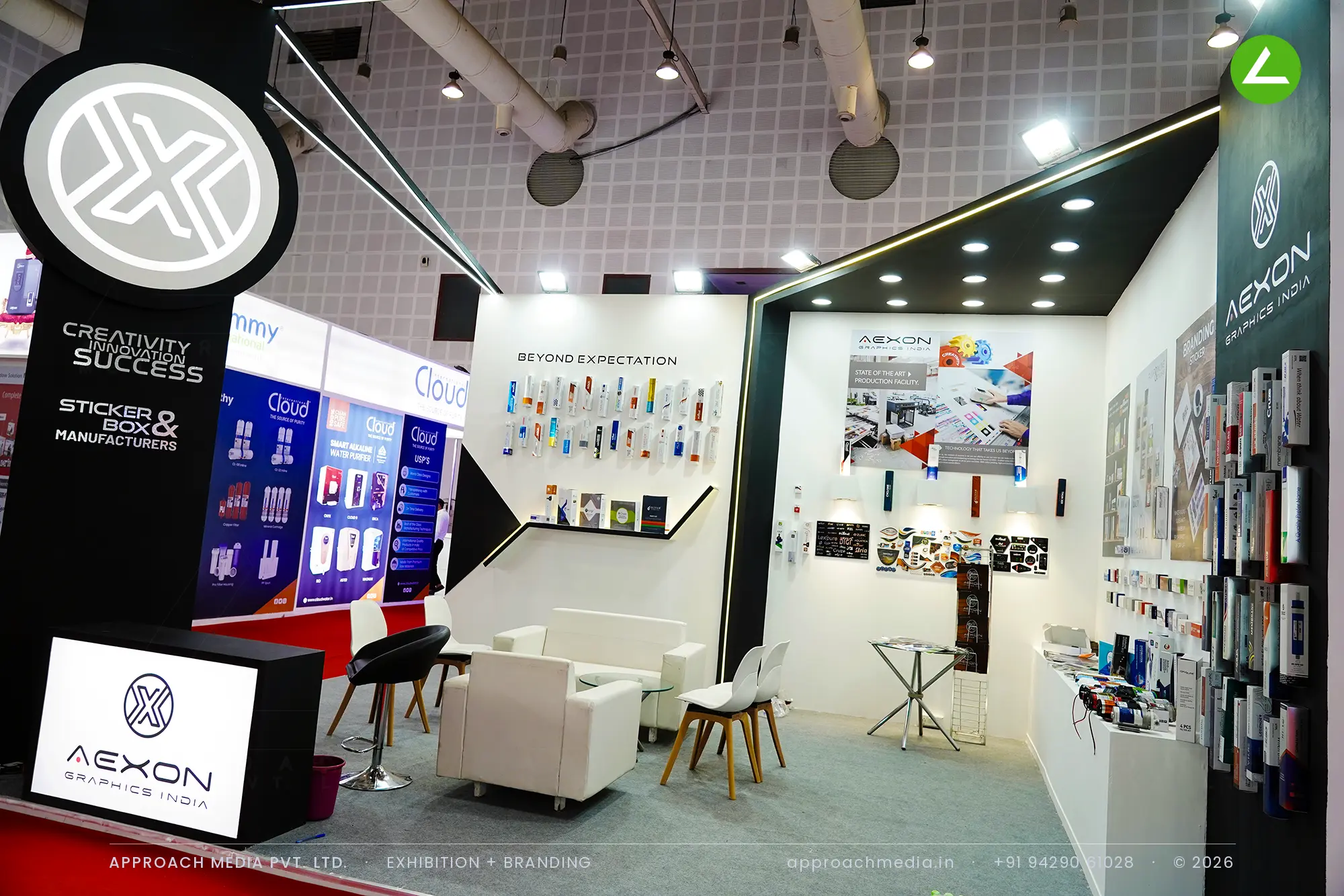 Aexon Graphics India — a monochrome exhibition stall design at WAPTAG Water Expo, Gandhinagar — photo 3