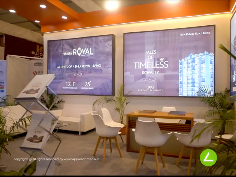 Real Estate Group Exhibition Stall Design at Tricity Property Show Gandhinagar — 36 sqm 2 side open trade show booth for Ganesh at Tricity Property 2025, 2025