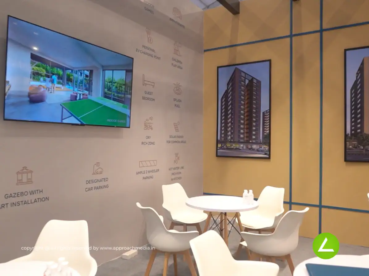 Premium Real Estate Exhibition Stall Design at Tricity Property Show Gandhinagar — 27 sqm 2 side open trade show booth for Sanidhya at Tricity Property 2025, 2025