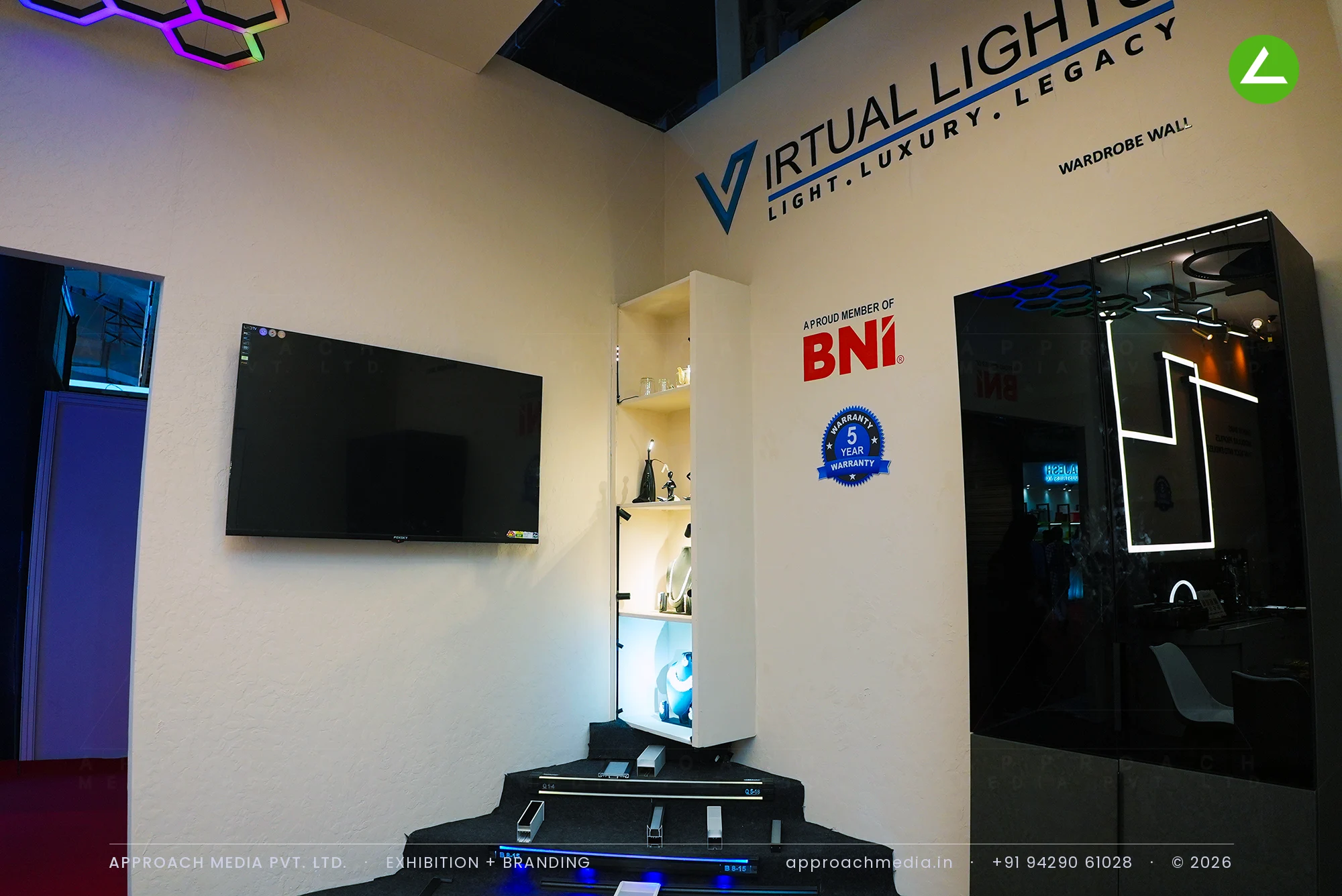 Virtual Lights at ACETECH Mumbai — a 50 sqm exhibition stall design built out of light — photo 3