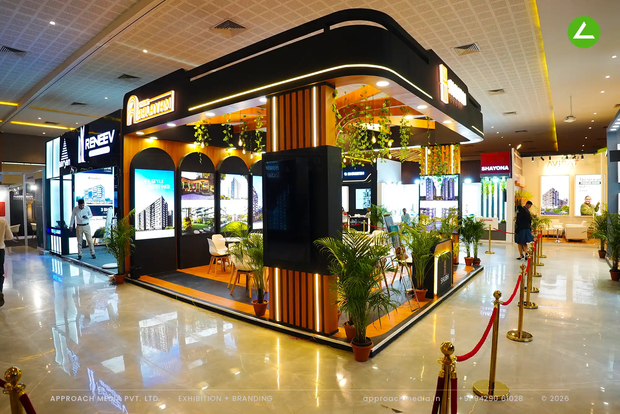 Shubh Aalayam's arched pavilion — exhibition stall design at Ahmedabad Mirror Property Expo Ahmedabad — photo 2