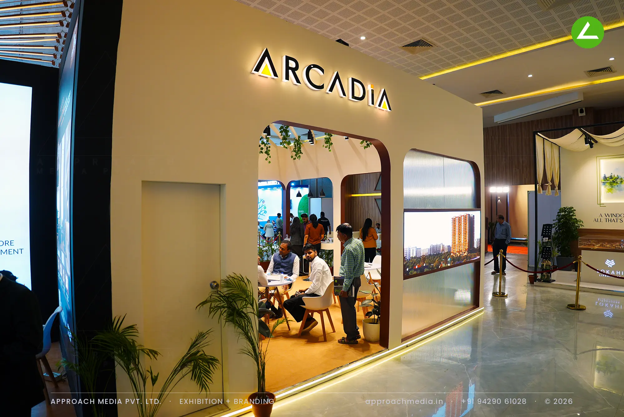 Arcadia's arched 36 sqm exhibition stall design at Ahmedabad Mirror Property Expo Ahmedabad — photo 2